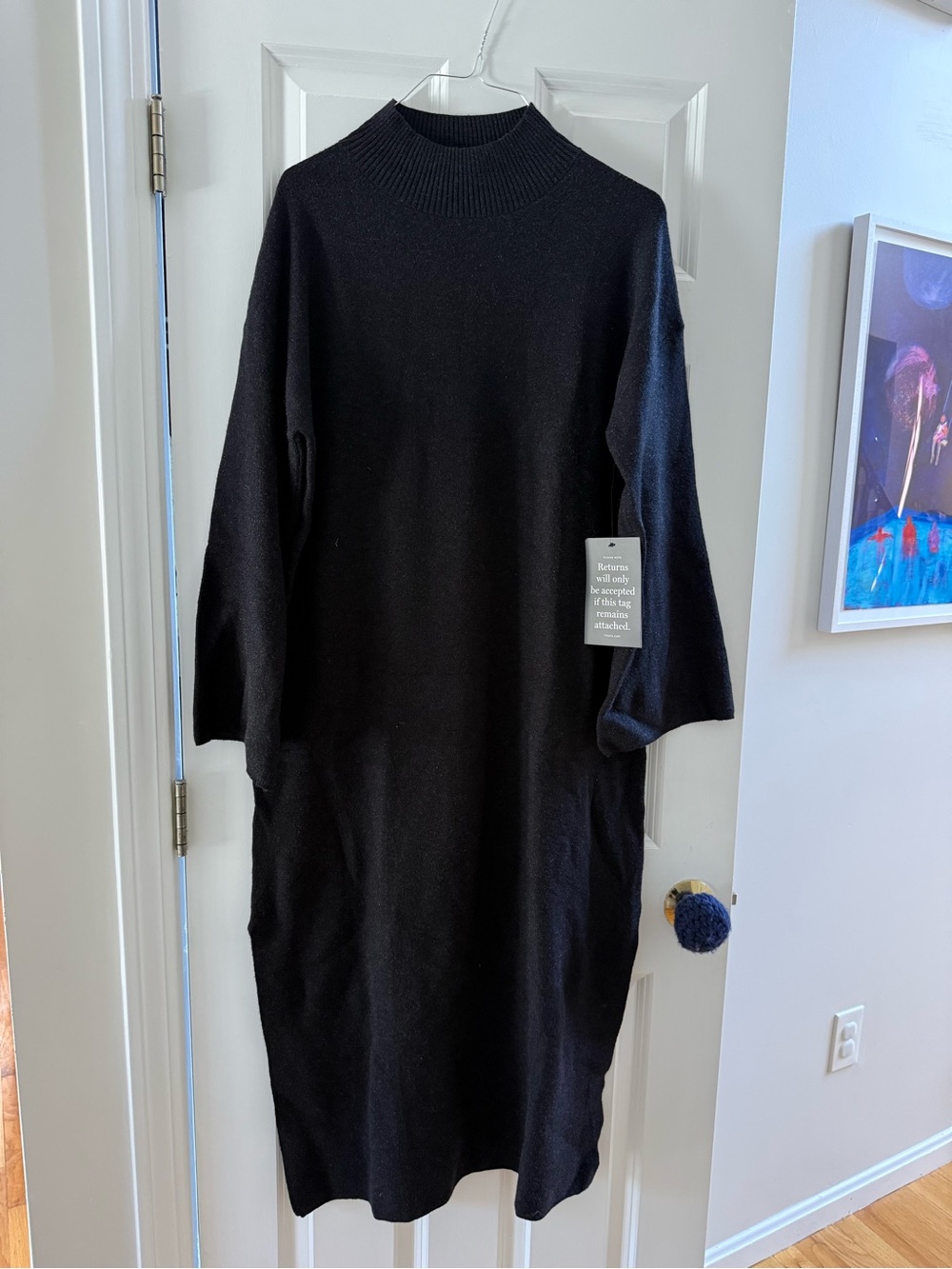 Pomander Place Black Long-Sleeve Mock Neck Midi Dress